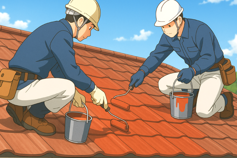 瓦のペンキ塗り